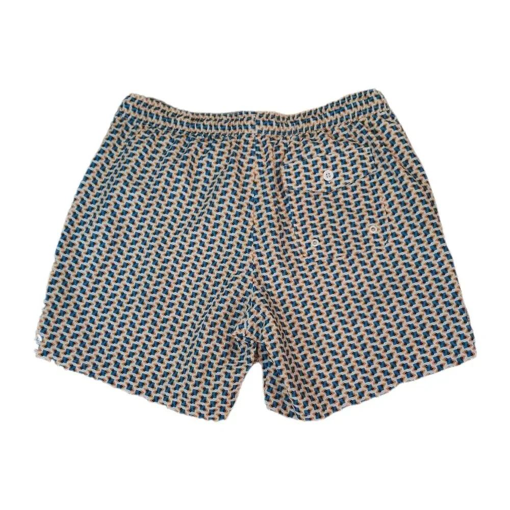George Mens Swim Trunks L 36 38 Blue Orange Geometric Shorts Mesh Liner Quick...